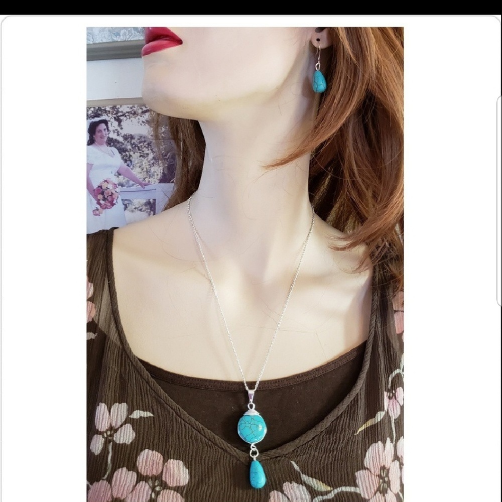 Handcrafted Magnesite Turquoise Wrapped Sterling Silver Jewelry Set